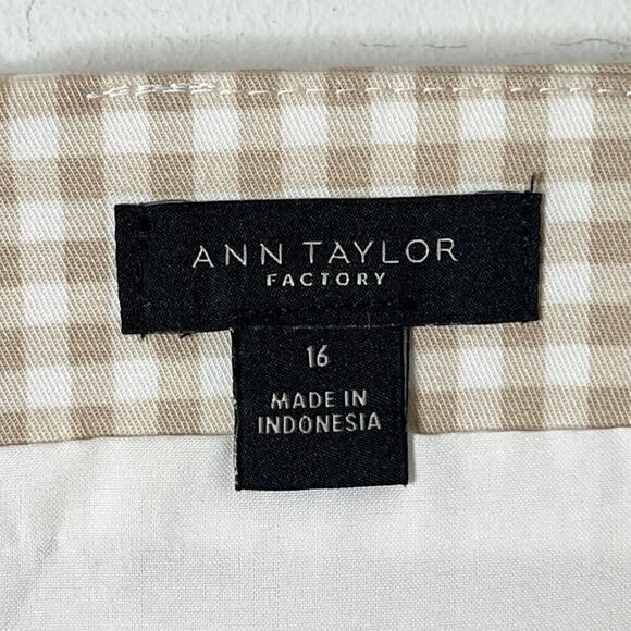 Ann Taylor Women's Mini Skirt Plus Size 16 Tan White Gingham Check Plaid Cotton - Picture 6 of 8
